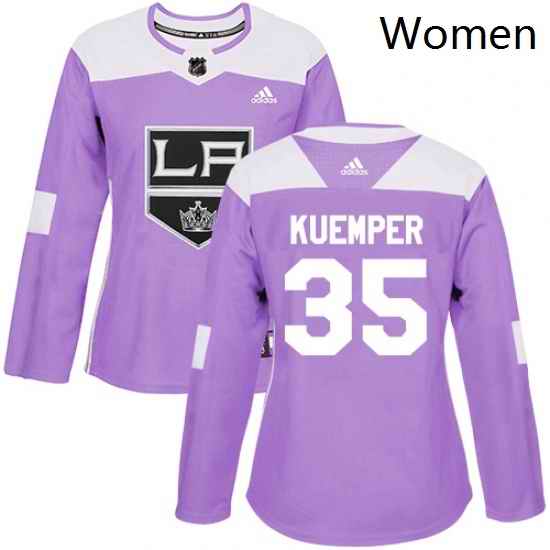 Womens Adidas Los Angeles Kings 35 Darcy Kuemper Authentic Purple Fights Cancer Practice NHL Jersey